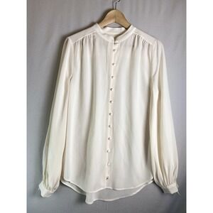 Equipment Silk Blouse Ivory Button Down Mandarin Collar Long Sleeve Minimalist L